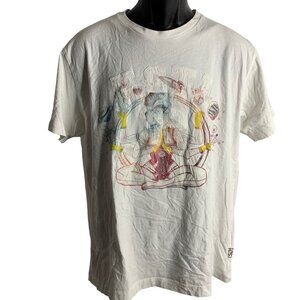 Vintage Y2K Hustle Gang Urban Wear T Shirt L White Crewneck Embroidered Graphic